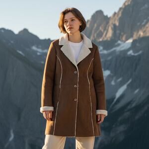 Vintage Old Navy Coat XL Brown Faux Suede Penny Lane Sherpa Lined Y2K Outerwear